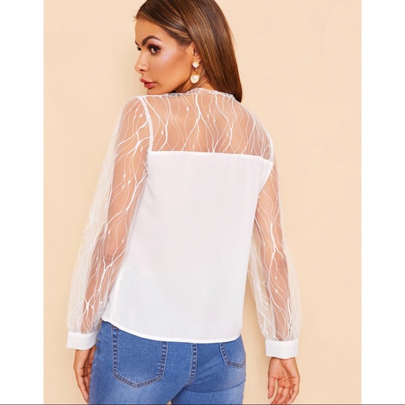 ❗️LAST CHANCE❗️NWOT White mock neck mesh blouse - Picture 2 of 6